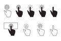 Hand cursor presses button. Index finger clicks. Vector flat illustration